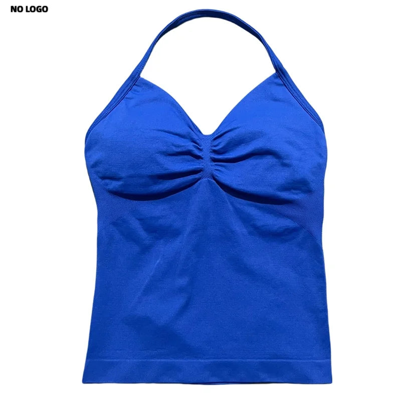 Women Yoga Vest - Longline Strappy Top | Breathable Fitness Tank Top Open Back Halter