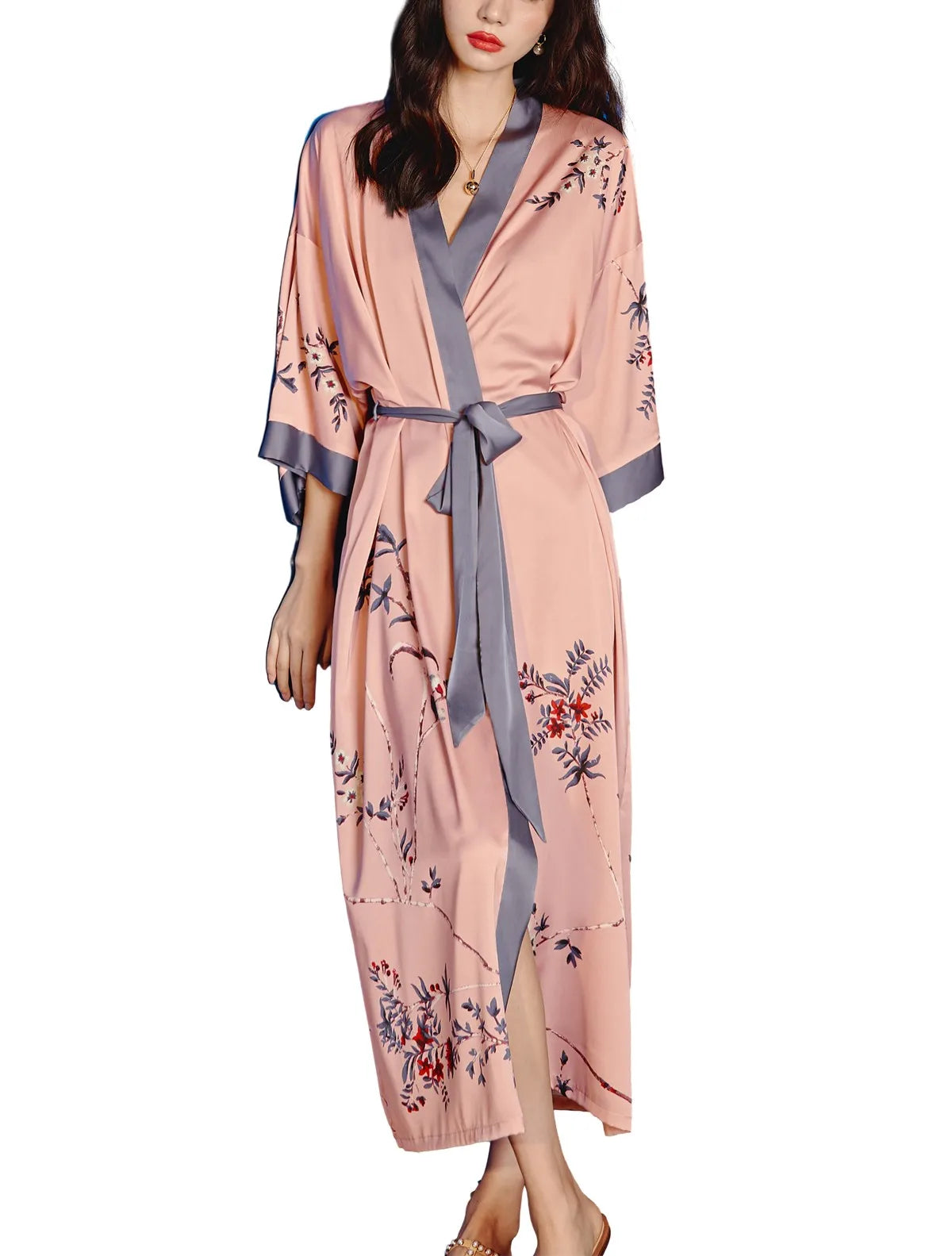 Daiwor Kout Silk Satin Robe for Women Long Japanese Kimono Robe Lightweight Soft Bathrobe Summer Luxury Dressing Gown