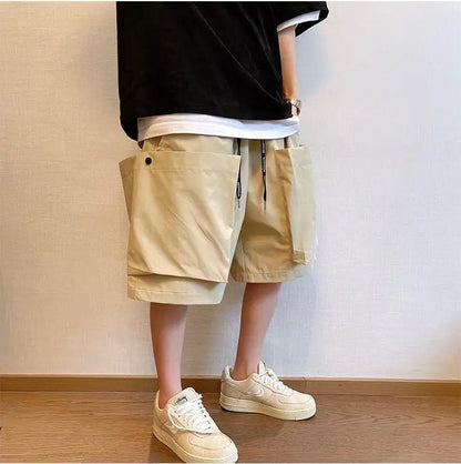 Men Cargo Shorts - Casual Streetwear Big Pocket Design Drawstring Waist Baggy Beach Shorts