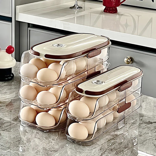 Egg Storage Box - Automatic Rolling Egg Holder Rack for Refrigerator
