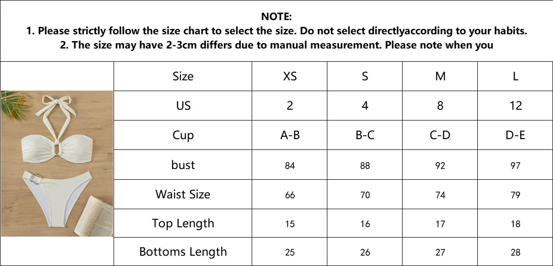 Bandeau Push-Up Bikini - Sexy Two Piece Swimsuit with Brazilian Thong & Button Detail