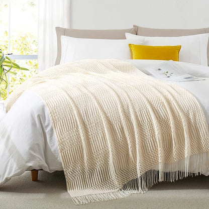 Green Oversized Knitted Throw Blanket - Soft Textured Decorative Couch Blanket - ZOOMNSTORE