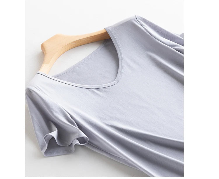 Women's V-Neck T-Shirt – Silk-Linen-Cotton Solid Summer Tee
