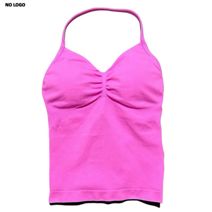 Women Yoga Vest - Longline Strappy Top | Breathable Fitness Tank Top Open Back Halter