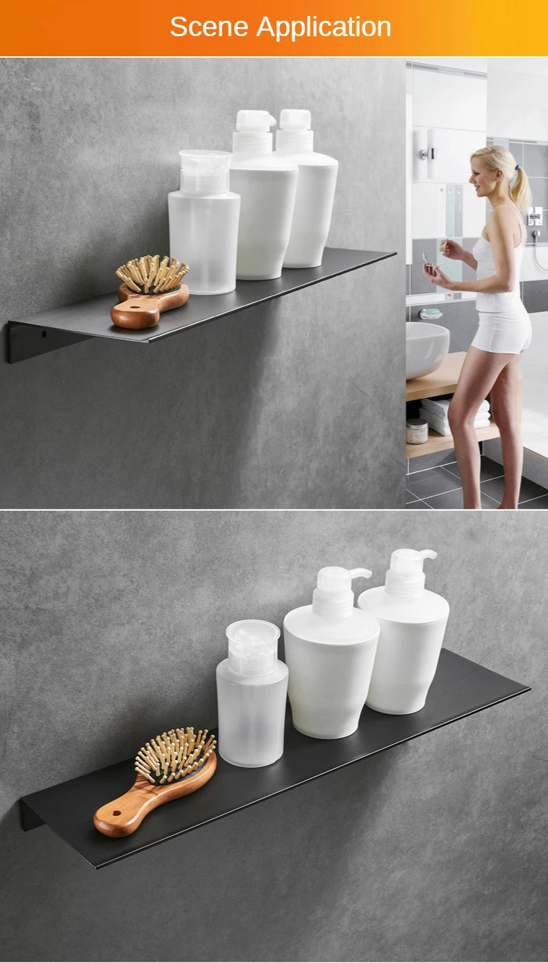 Modern Brushed Gold Bathroom Shelf - 30-50cm Wall Storage Rack