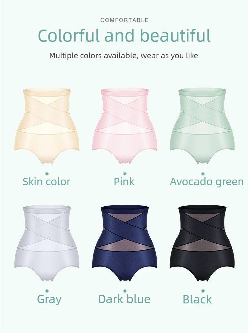 Women Ice Silk High Waist Shapewear Panties Cross Bandage Tummy Control Underwear