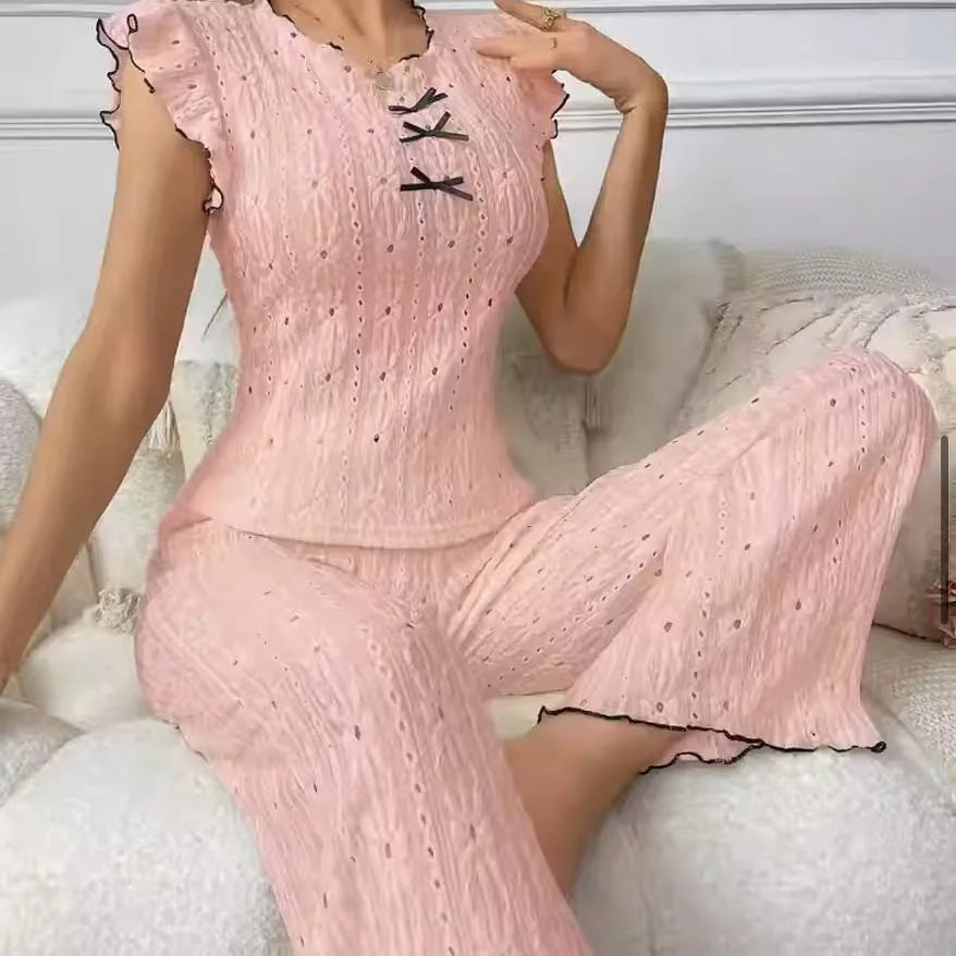 European and American style sexy hollow spring and summer new high-end lace texture women's pajama set