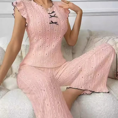 European and American style sexy hollow spring and summer new high-end lace texture women's pajama set