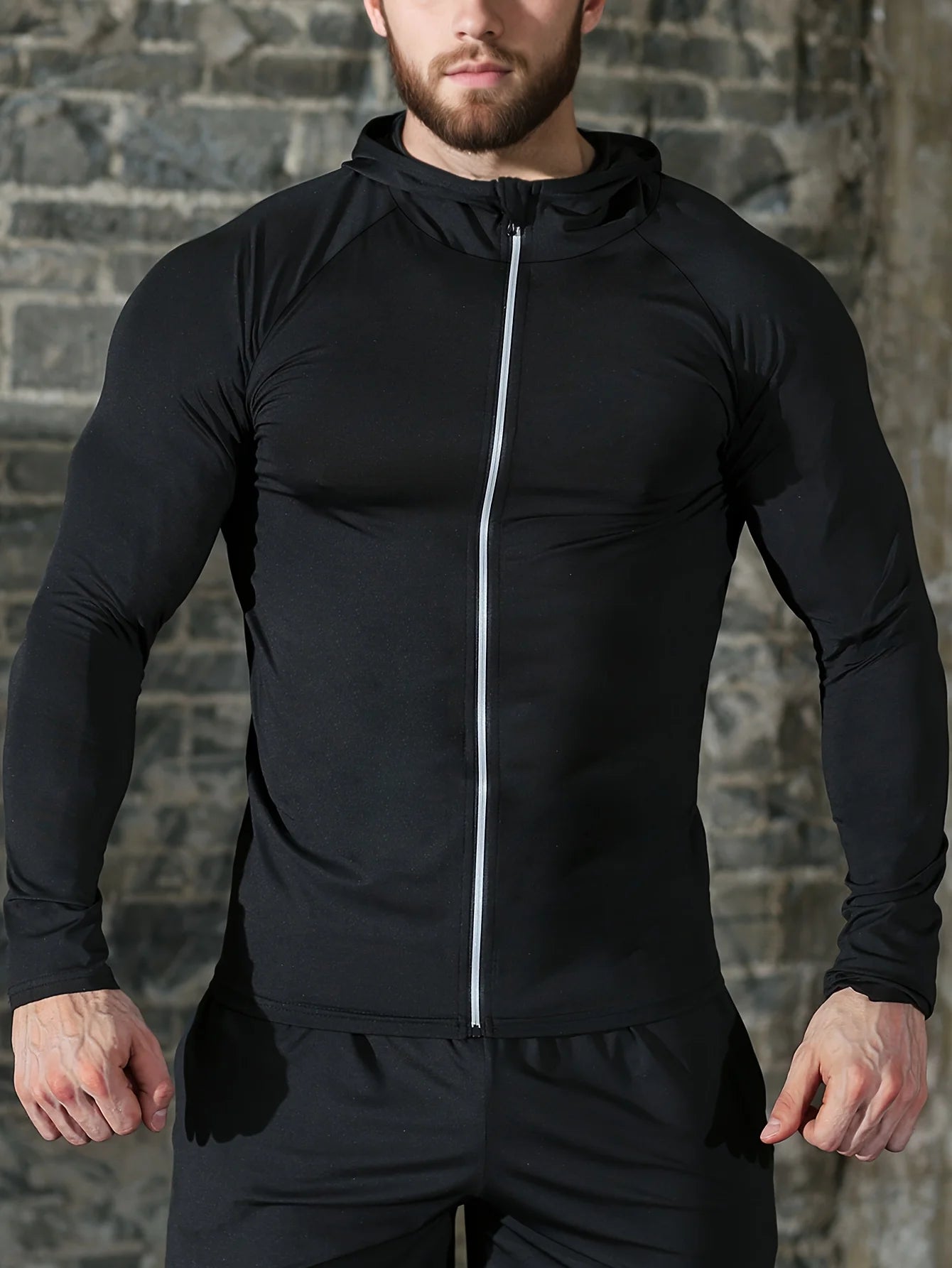 Men's Hooded Zipper Jacket – High Elasticity, Quick Dry Fitness Hoodie for Casual Workout