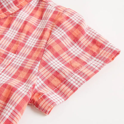 Baby Boys Bodysuit - Soft Cotton Fabric Summer Baby Bodysuit with Plaid Pattern