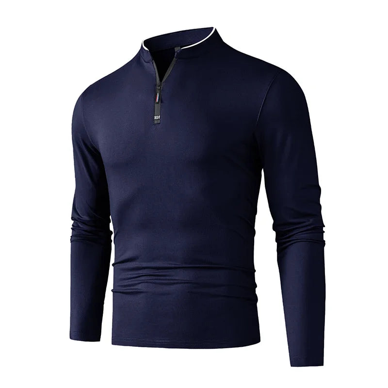 Fashion Men's Stand Collar Half Zip Long Sleeve Shirt Comfortable Casual Top Versatile Daily Wear Slim Fit Pullove
