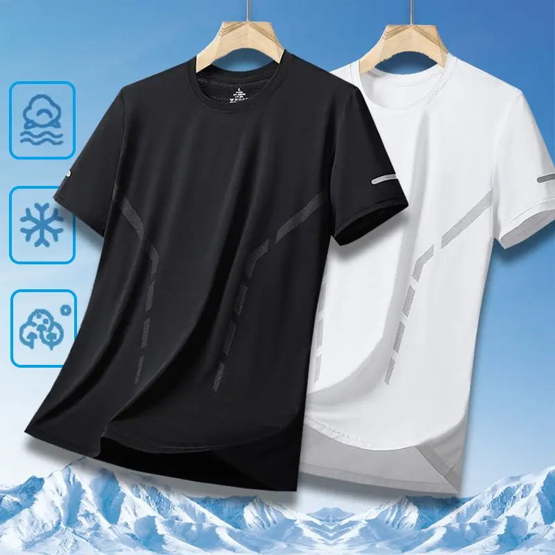 Men's Ice-Silk T-Shirt – Quick-Dry Breathable Round-Neck Tee (Plus Size)