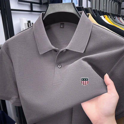 Men's Summer Luxury 100% Cotton Polo Shirt, Lapel Print Short Sleeve T-shirt, Breathable Business Casual Menswear