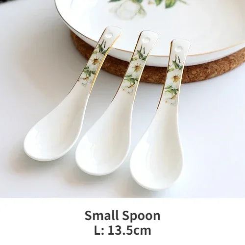 Bone China Dinnerware Set - Floral Ceramic Plates Bowls  Soup Pots