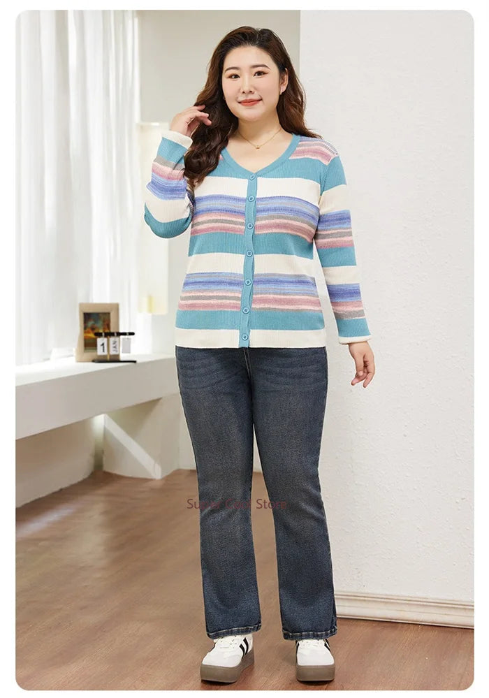 7XL Flared Jeans Bootcut Women 6XL High Elastic Waist Pants Stretched Elegant Plus Size Spring Autumn Female Lady Denim Trousers