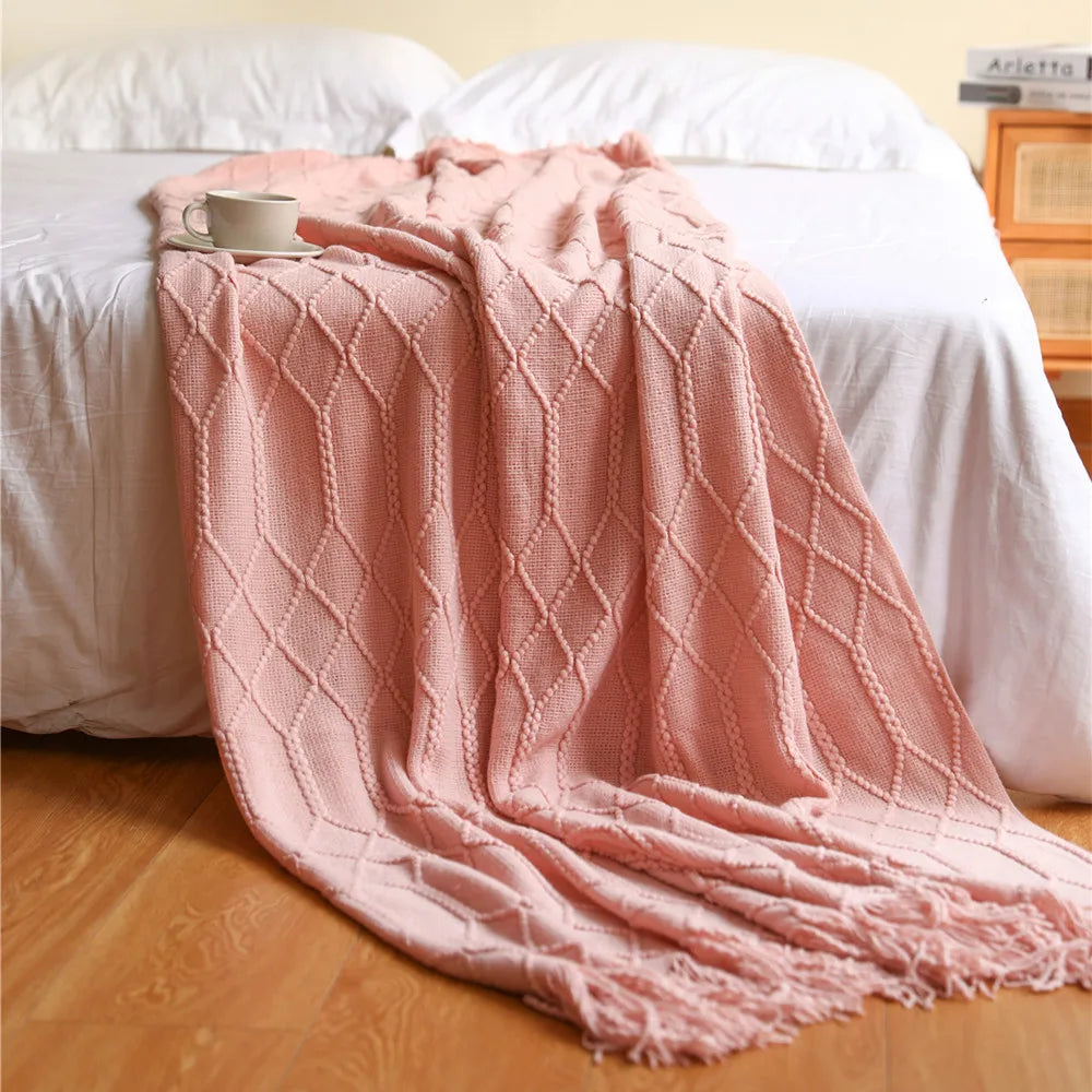 Green Oversized Knitted Throw Blanket - Soft Textured Decorative Couch Blanket