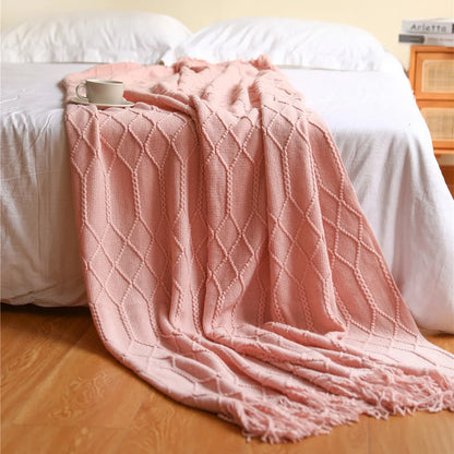 Green Oversized Knitted Throw Blanket - Soft Textured Decorative Couch Blanket