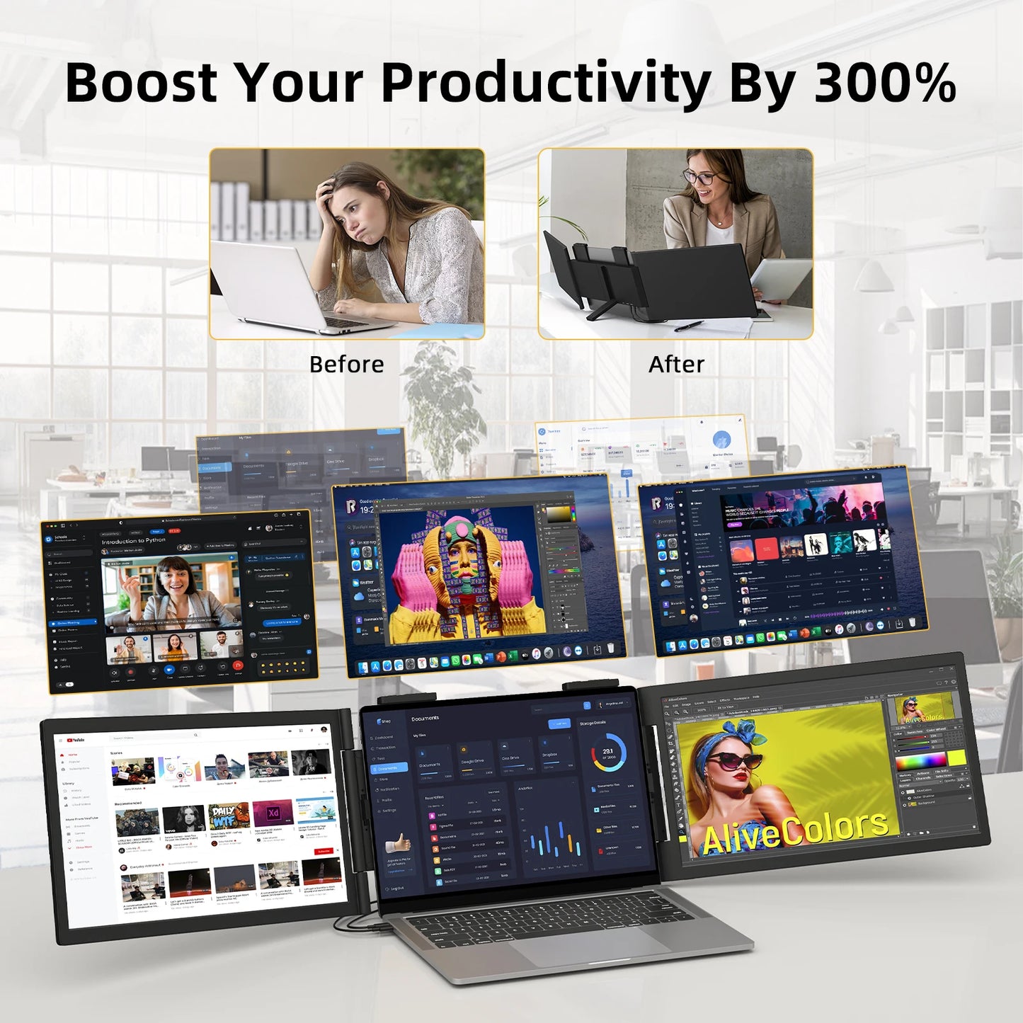 Portable Dual Monitor 14 Inch IPS Display - USB-C Laptop Screen Extender for Windows Mac