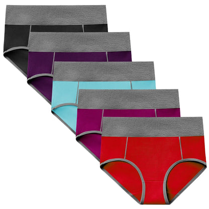 Molasus 5pcs Seamless Women Cotton Panties High Waist Underwear Set Full Coverage Briefs Buttock Lifting Plus Size Panty Sets