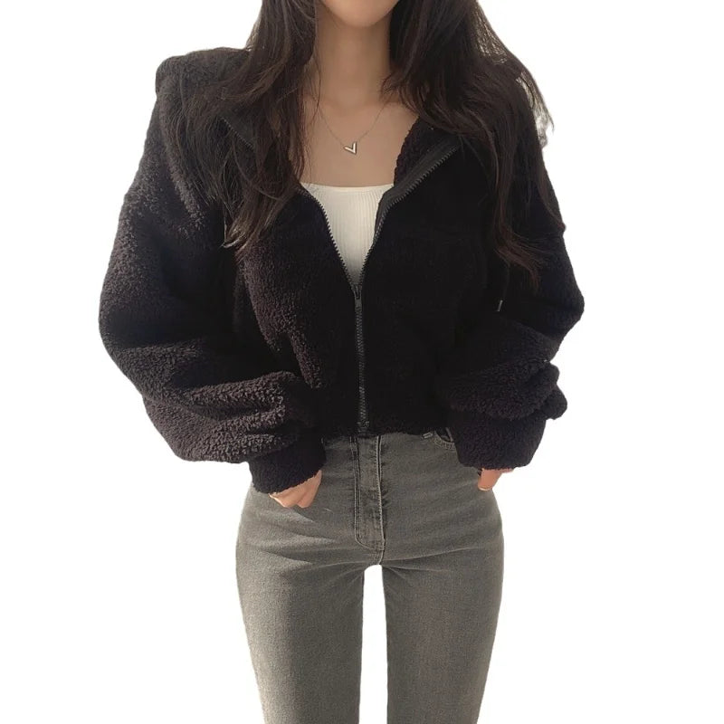 Women Fleece Hoodie - Thick Warm Winter Jacket With Zipper Hooded Outerwear