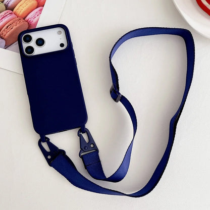 Crossbody Lanyard Case for iPhone 14-17 Pro Max - Shockproof Silicone Strap Cover