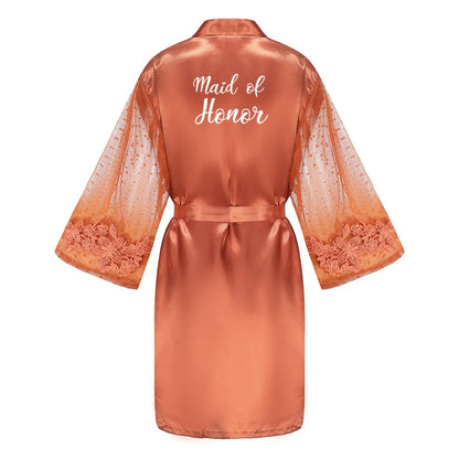 Caramel Wedding Bride Bridesmaid Robes Dressing Gown Sexy Women Bathrobe Night Shirts Short Women Kimono Mesh Sleeve