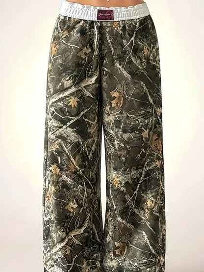 Ladies' Casual Camouflage Printed Wide-Leg Pants Are Comfortable to Wear and Suitable for Daily Travel
