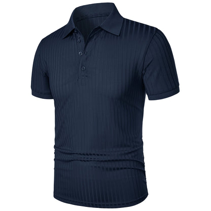 Men's running sports fitness wear summer high stretch vertical short-sleeved POLO shirt slim knit base shirt
