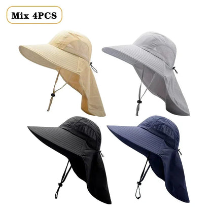 1/2/4PCS Sun Protection Bucket Hat for Men Wide Brim Fishing Cap with Neck Shade Face Flap Lightweight Summer Hiking Camping