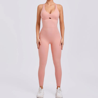 Women Gym Jumpsuit - Backless Fitness Jumpsuit | Breathable Nylon Spandex Blend Activewear