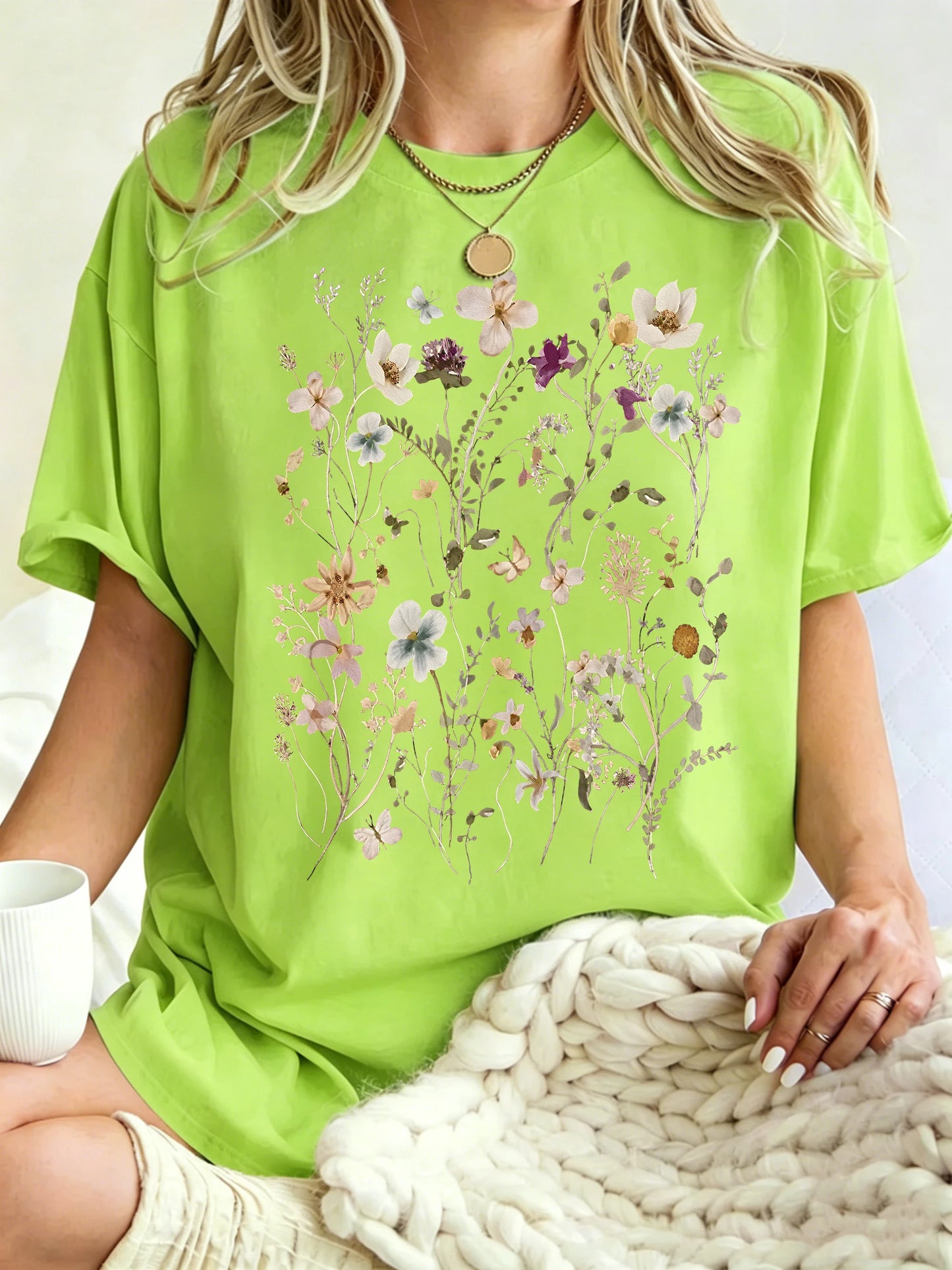Beautiful Flower Clusters Printing Woman T-Shirt Summer Oversized Short Sleeve O-Neck Cotton T Shirts Y2K Women Sports Tops
