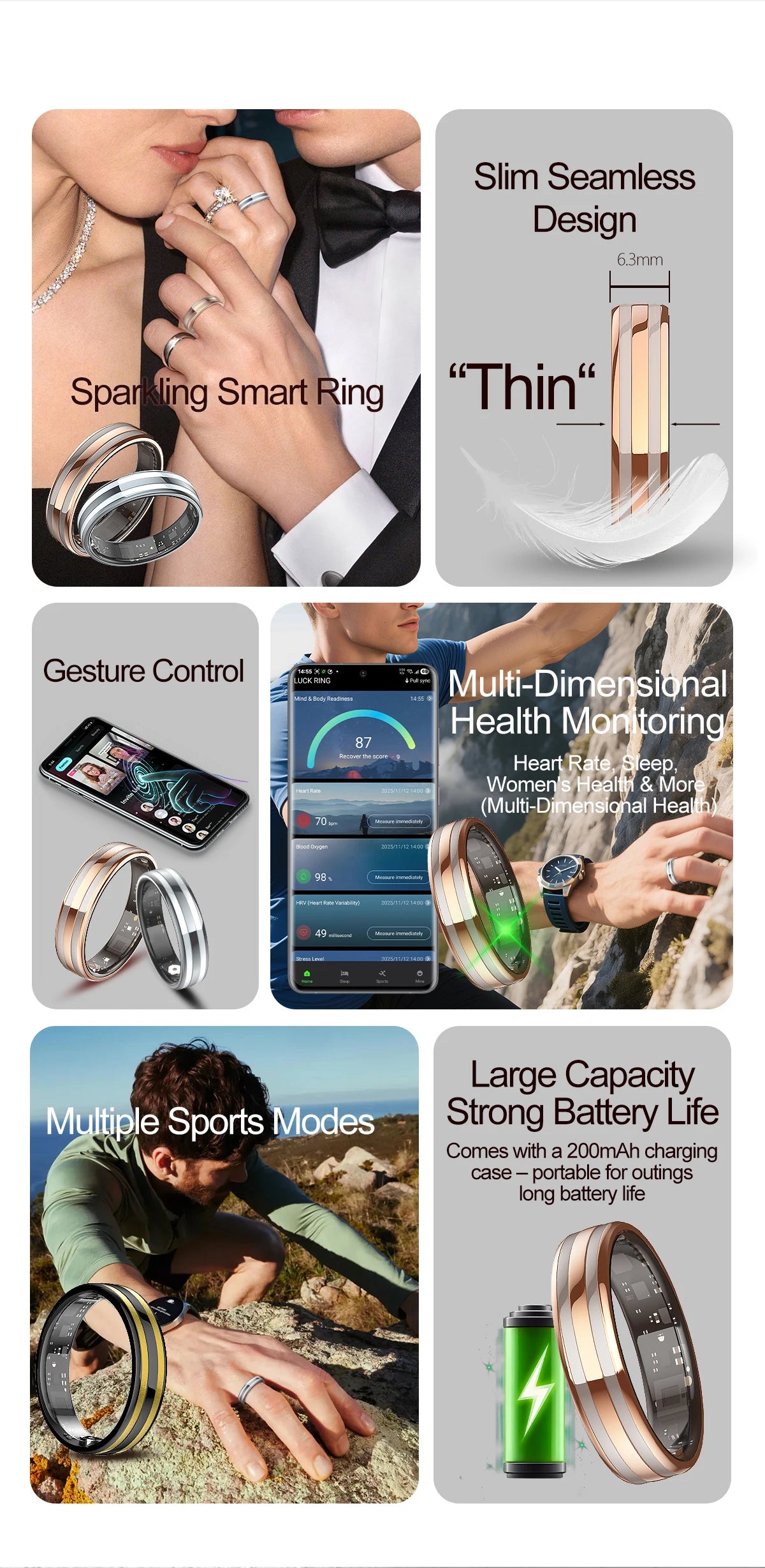 Fashion Smart Ring Health Monitor Sleep Tracker Step Calorie Counter Lightweight Waterproof Smart Jewelry Gift