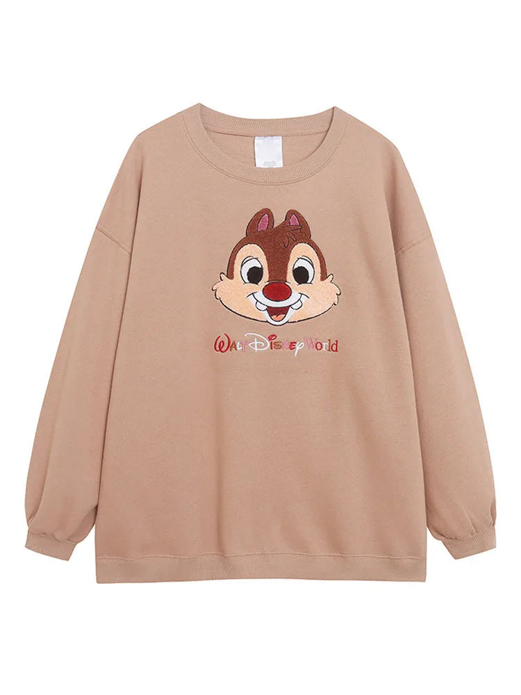 Disney World Disneyland Embroidery Sweatshirt Women Casual Fleece Jumper Mickey Daisy Duck Cartoon Loose Pullover Top O Neck