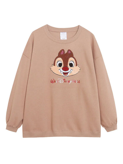 Disney World Disneyland Embroidery Sweatshirt Women Casual Fleece Jumper Mickey Daisy Duck Cartoon Loose Pullover Top O Neck