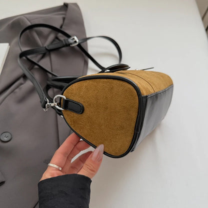 Faux Suede Shoulder Bag - Vintage Style Small Bucket Crossbody With Zipper Closure
