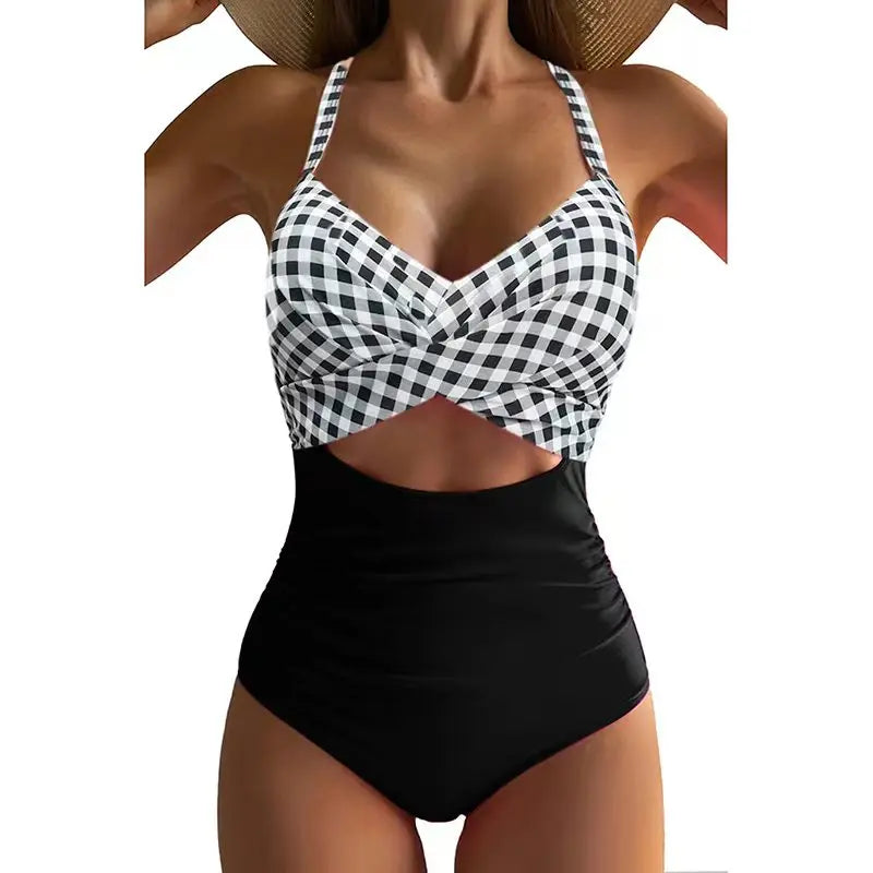 One Piece Women Set Swimsuit Print  Backless Puch Up Solid Sexy Women's Swimwear Bandage Ruched Female Bathing Suit Beachwear