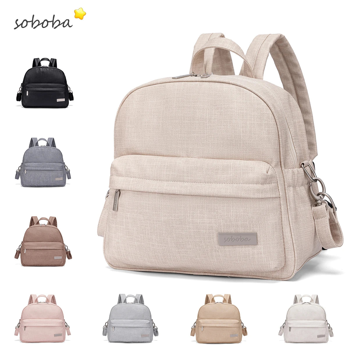 Soboba Stylish Diaper Backpack for Women Solid Fashion Waterproof Large Capacity Multi-funcional Nappy Changing Bag with 2 Strap