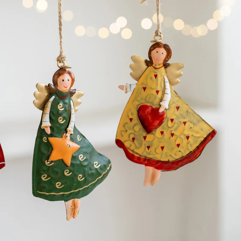 Retro Iron Christmas Angel Pendant - Country Tree Decoration - ZOOMNSTORE