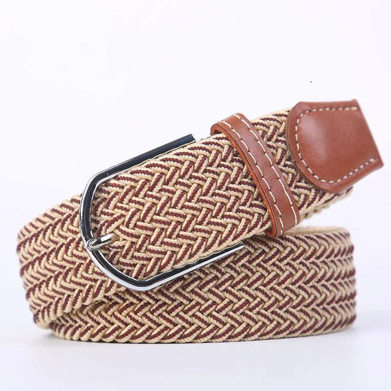 Unisex Stretch Jeans Belt - Casual Knitted Woven Canvas Pin Buckle