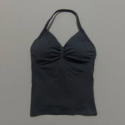 Women Yoga Vest - Longline Strappy Top | Breathable Fitness Tank Top Open Back Halter