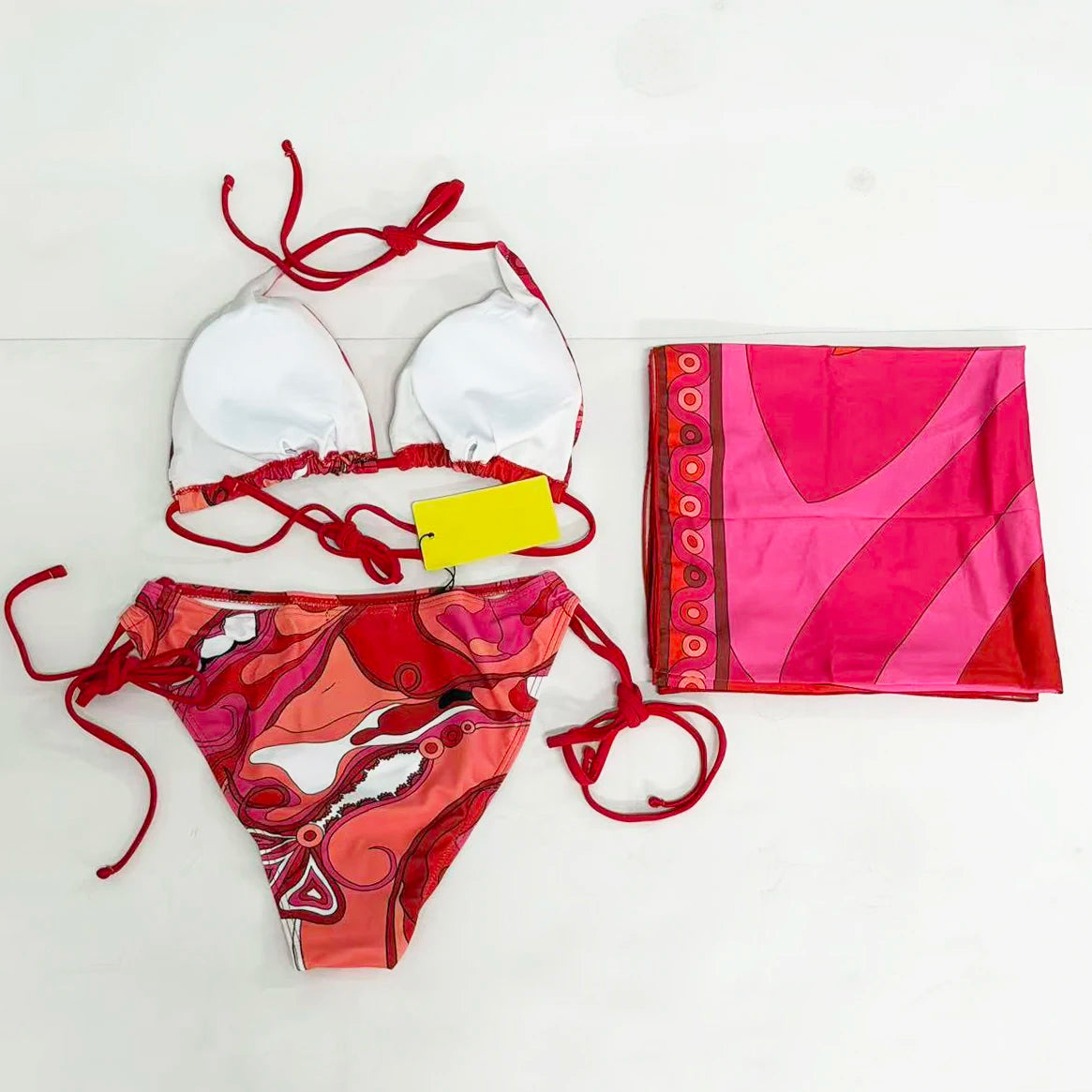 Classic Women's Red Scarf Bikini Sets with Designer Signature Letter Logo Luxury Design Women's Two-Piece Swimsuit Swimwear