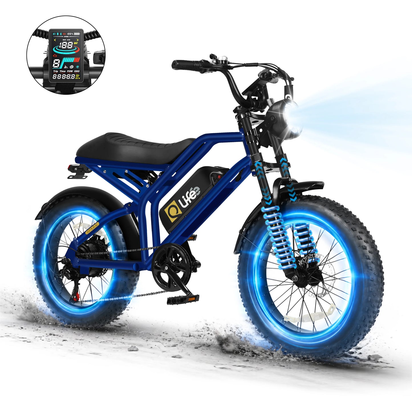 Qlife Spark D1 Electric Bike for Adults, 1500W Peak Motor 48V 10.4 Ah, 16" Fat Tires Electric Mountain Bike, 28 MPH 50Mi Range Off-Road Ebike with Full Suspension