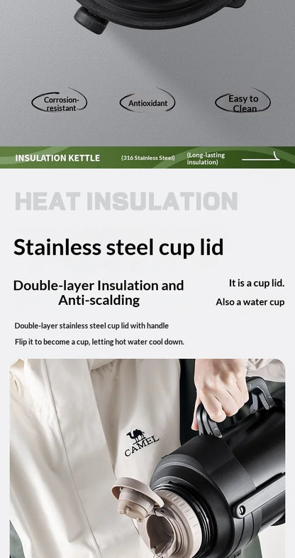 Large Capacity 1L Vacuum Water Bottle Double Wall Insulated 316 Stainless Steel with Handle Leak Proof for Car Office