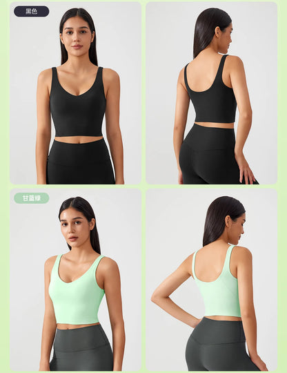 Sports Bra For Women - Breathable Yoga Crop Top With Fixed Chest Pad & U-Shaped Back
