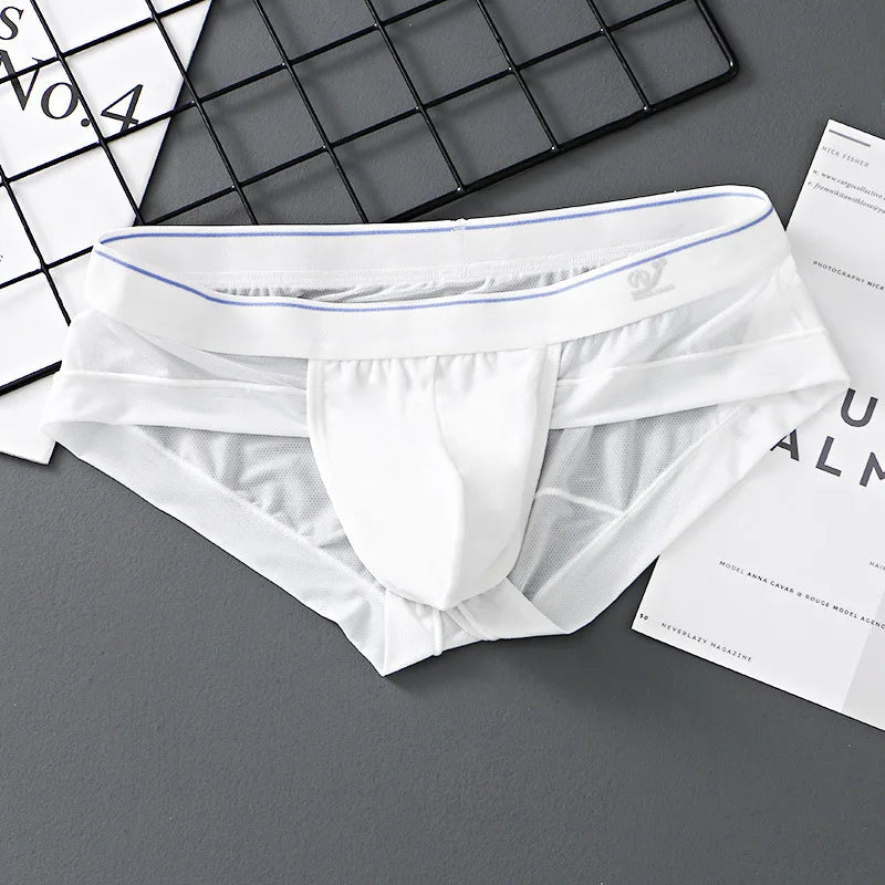 Sexy Men's boxer Ice screen hole cueca large convex  breathable quick dry men's boxers solid color underpants men underwear new
