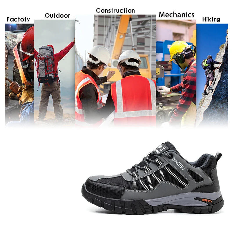 Safety Work Boots Steel Toe Anti-smash Anti-puncture Indestructible Work Shoes for Men Women, Lightweight Breathable Non-slip Wear Resistant Rubber Sole Industrial Construction Protective Footwear, Shock Absorbing Comfort Ins