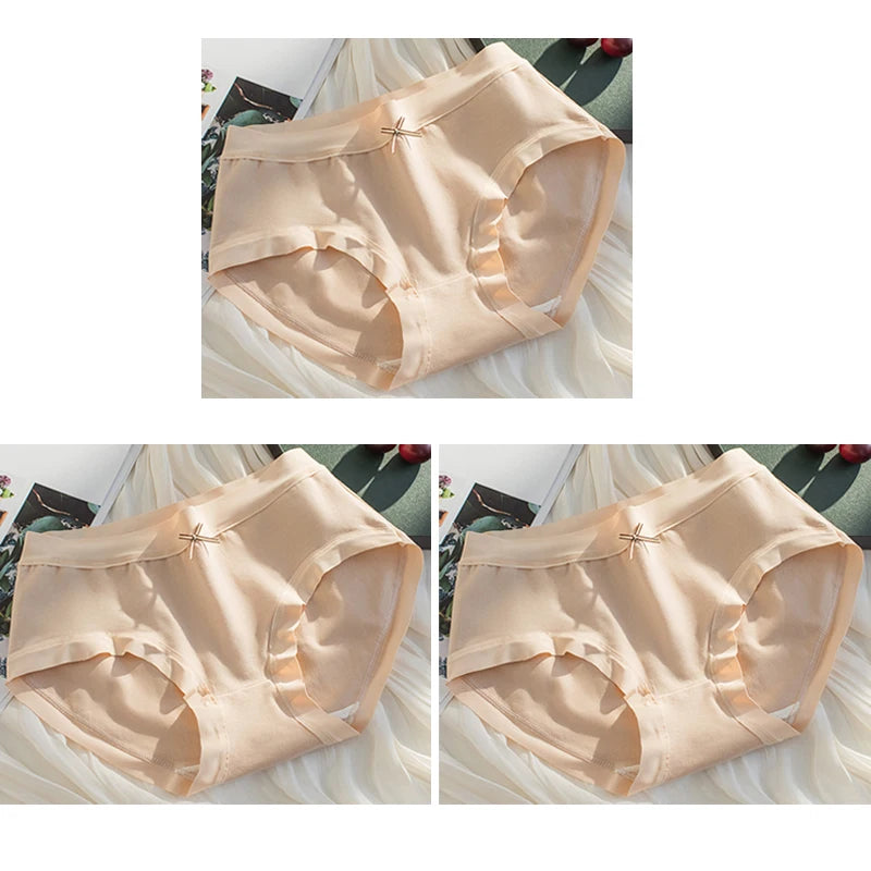 Cotton Women Panties - Mid Waist Breathable Cotton Briefs With Bow Decoration