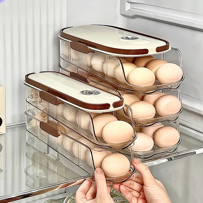 Egg Storage Box - Automatic Rolling Egg Holder Rack for Refrigerator