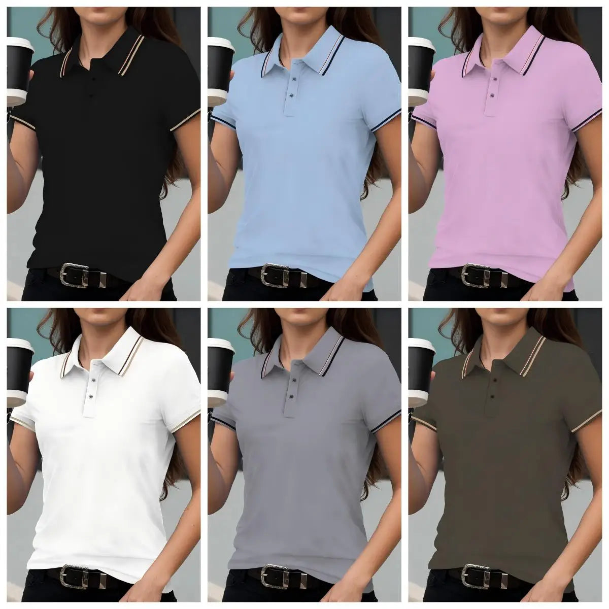 Women Stripe Polo Shirt - Summer Short Sleeve Polos | Soft Knit Top, Loose Fit