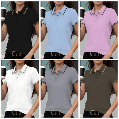 Women Stripe Polo Shirt - Summer Short Sleeve Polos | Soft Knit Top, Loose Fit